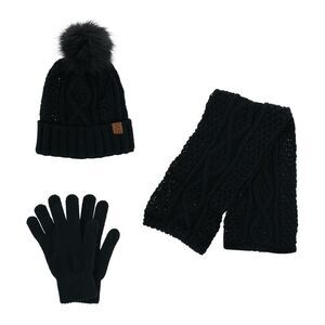 CTM Women's Winter Knit Pom Hat Gloves & Infinity Scarf Set by Noillia